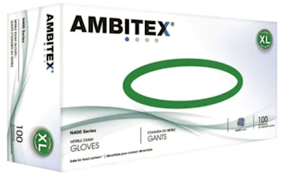DISPOSABLE GLOVES, AMBITEX, 3 MIL, NITRILE, BLUE, XL, 100 GLOVES/CT LARGE
